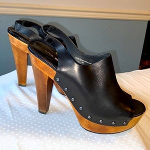 Via Spiga Black Platform Wood Heels